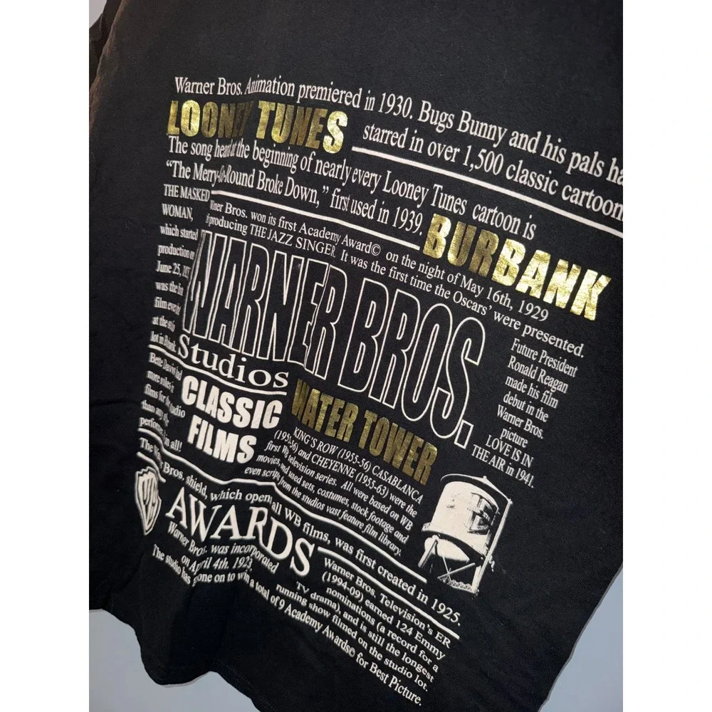 Warner Bros‎ Studios Looney Tunes History Graphic T-Shirt Black Gold Foil Large - Picture 2 of 4